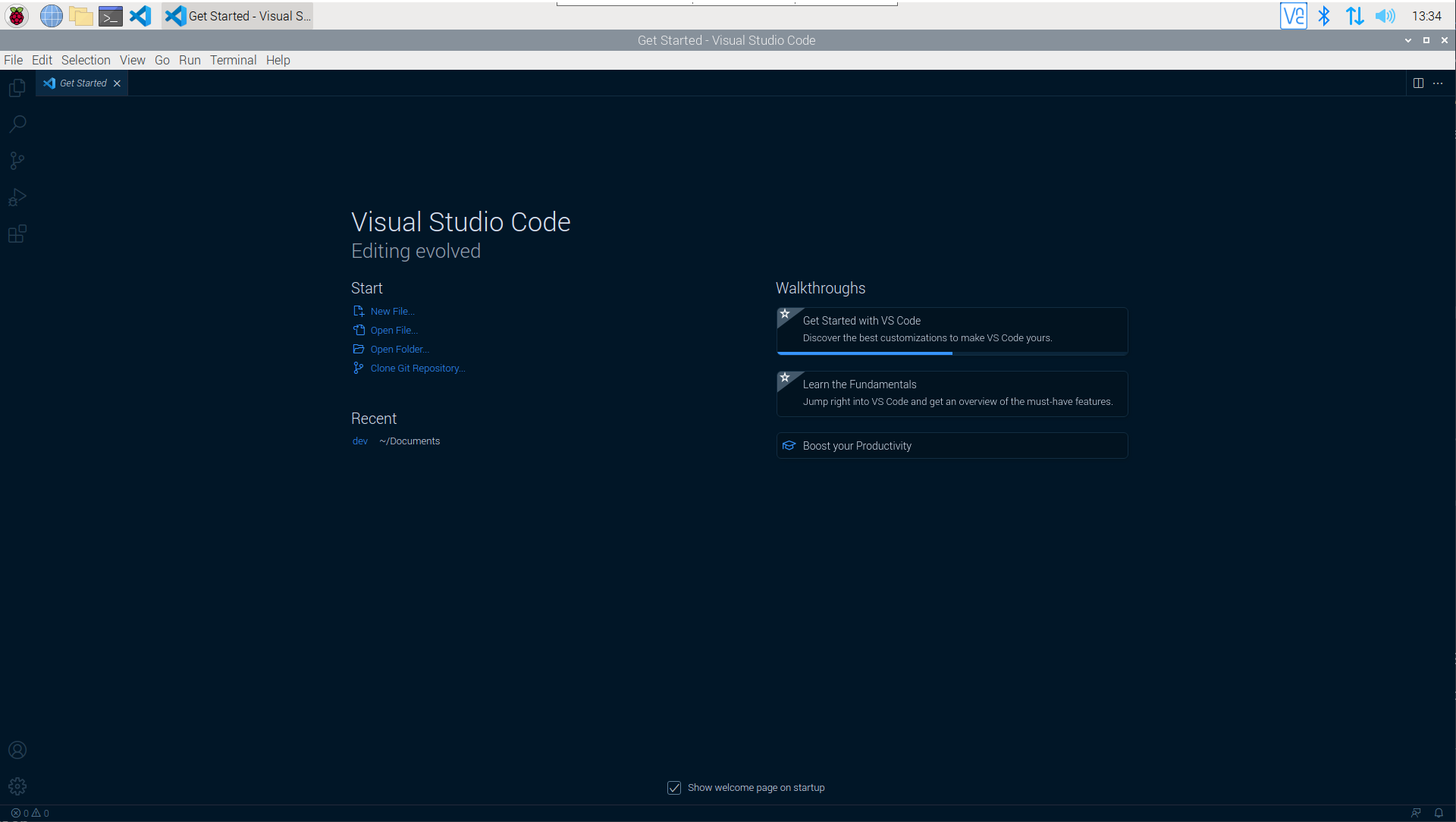 VS Code running on Raspberry Pi