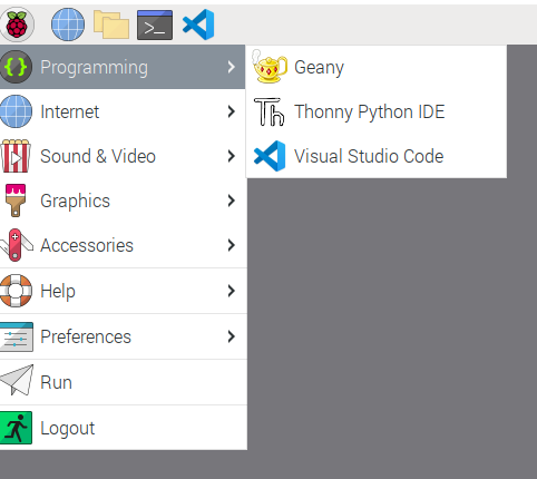 VS Code Installed in the Programming Menu